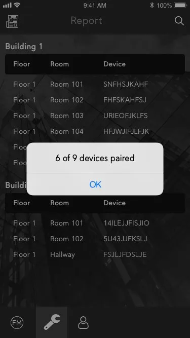 Facility Manager Portal mobile device-pairing interface