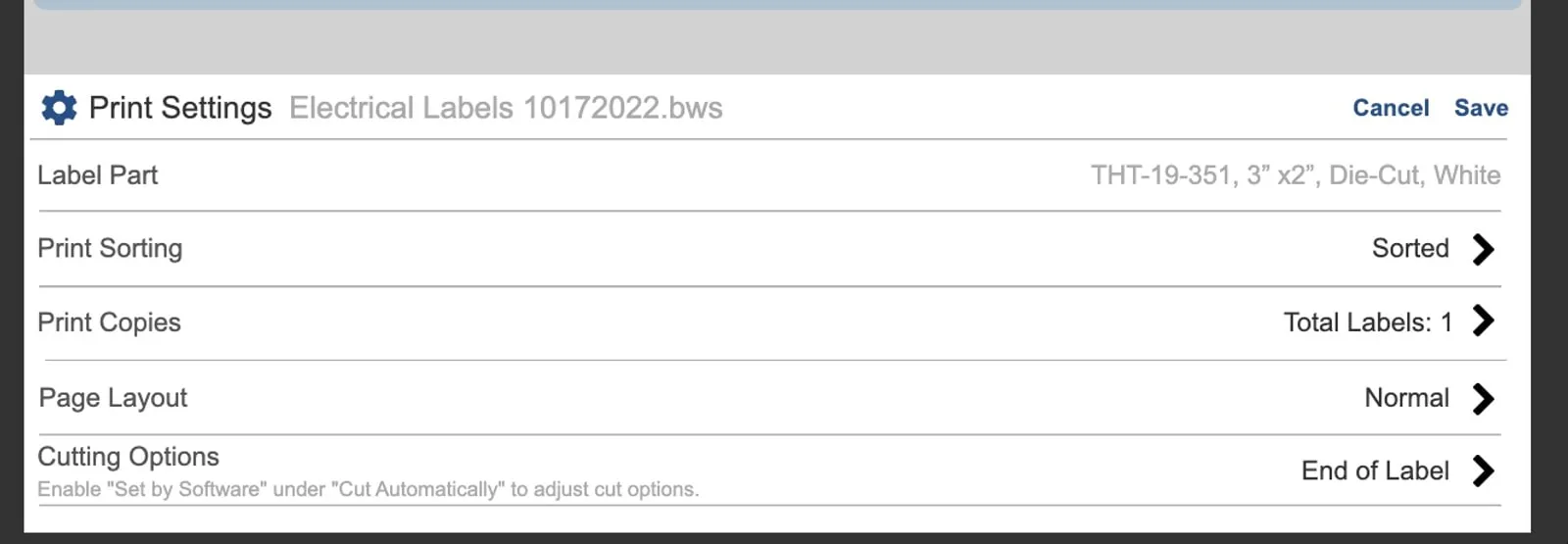 Print Settings — the shipping on-device experience