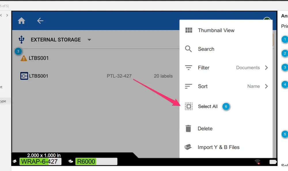 Files — browsing templates on the device