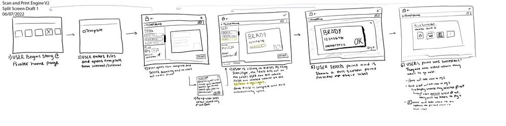 Split-screen: the scan populates the label