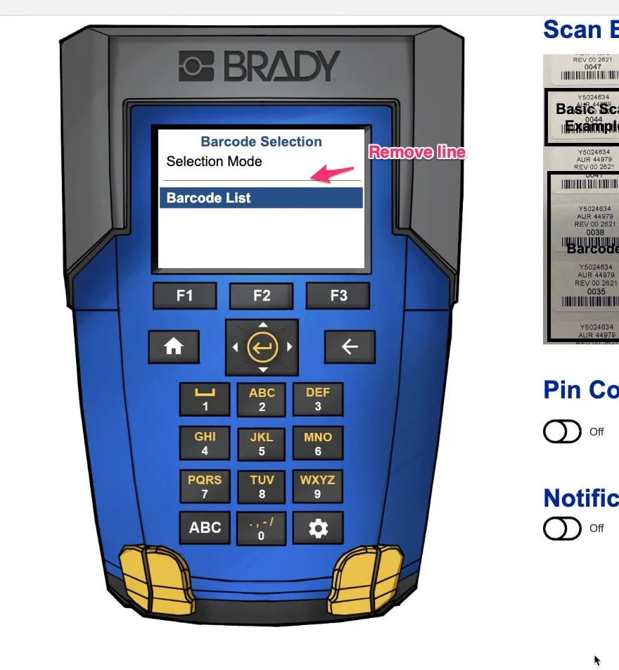 Barcode selection, on the device
