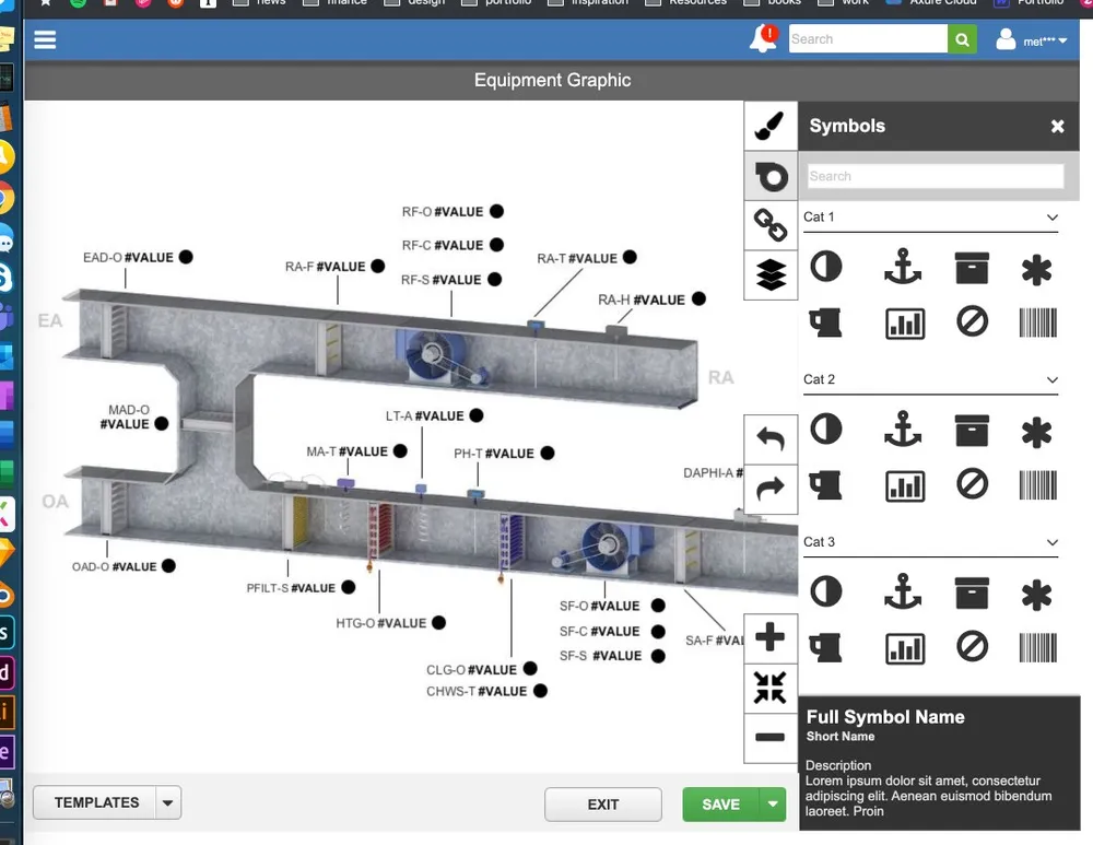 Editor workflow — edit mode and symbols panel